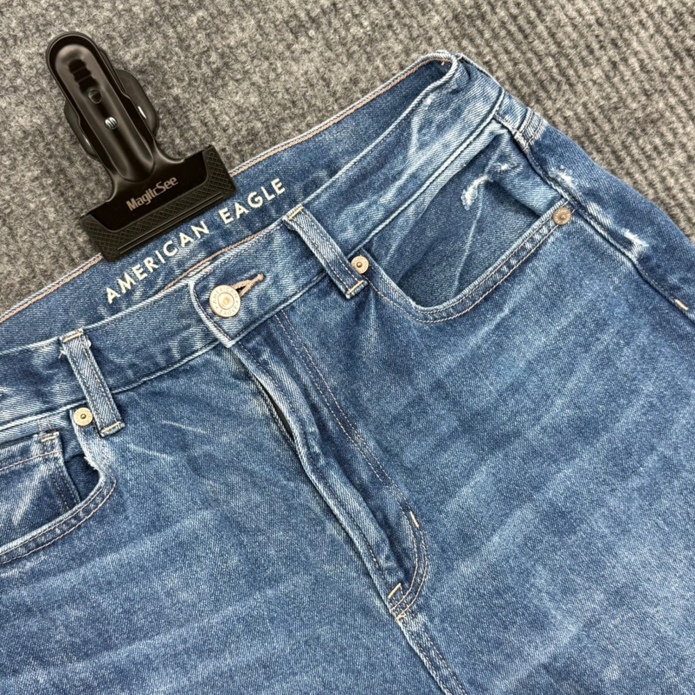 American Eagle Mom Jeans Womens 10 Long Blue Good Distressed Ripped Raw Hem